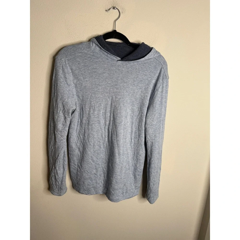 Faherty Mens Heathered Blue Reversible Long Sleeve Hoodie Casual Comfort Top
